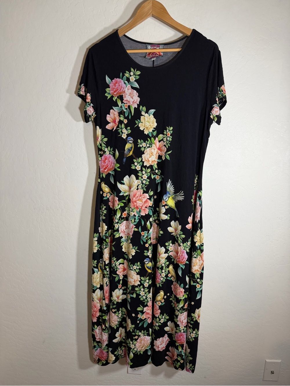Johnny Was Janie Favorite Cap Sleeve Maxi Dress Birdie Floral Black XL